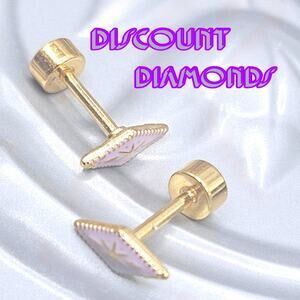 Purple 18K Yellow Gold Vintage Diamond Shaped Screw Back Earrings